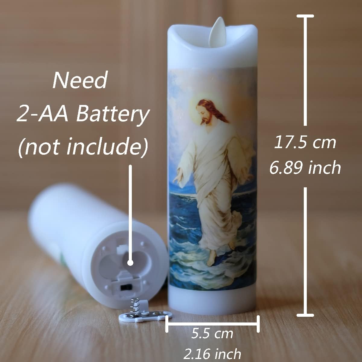 NONNO & ZGF Moving Wick Jesus Flameless Prayer Candle, Real Wax, God Devotion Bright Flickering Candles with Remote Timer Function, Battery Operated
