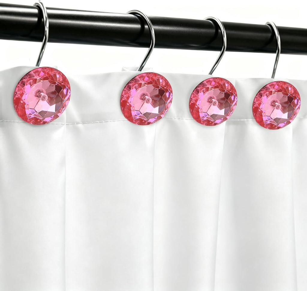 Pink Diamond Crystal Bling Shower Curtain Hooks Rings for Bathroom,12PCS