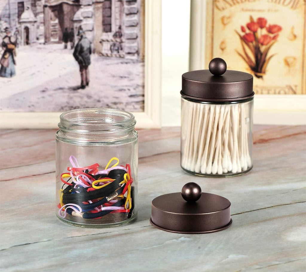 Amolliar Apothecary Jar Bathroom Storage Qtip Holder Glass, Bronze 2Pack