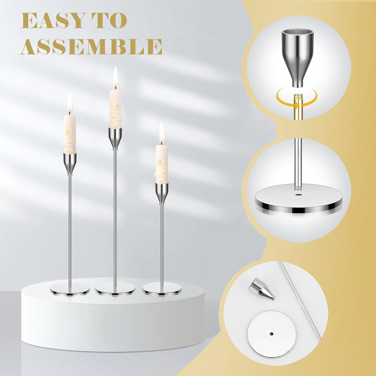 27 Pack Candles Holders, 9 Sets Metal Taper Candlestick Holders,Silver