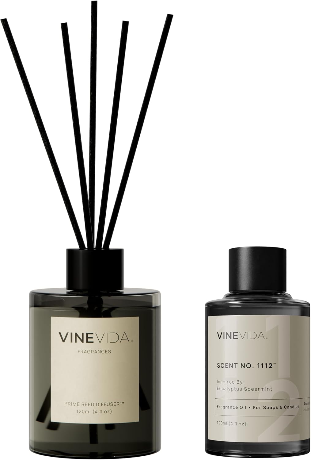 VINEVIDA | Eucalyptus Spearmint | Reed Diffuser for Home & Bathroom | Long-Lasting Scent Sticks Set | Oil Stick Diffuser | Bathroom Scent