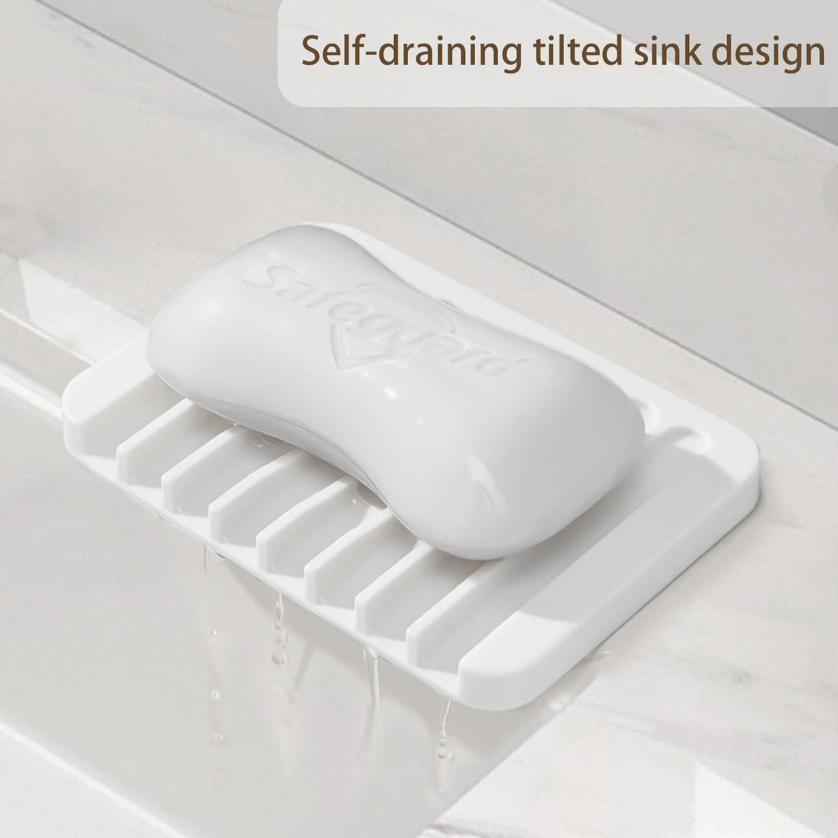 Aoheuo Modern Minimalist Style Soap Dish, Flexible Silicone Drain Soap Holder (White), 4.5" Long 3.2" Wide 0.4" High, Suitable for Kitchen, Bathroom and Bar Sinks