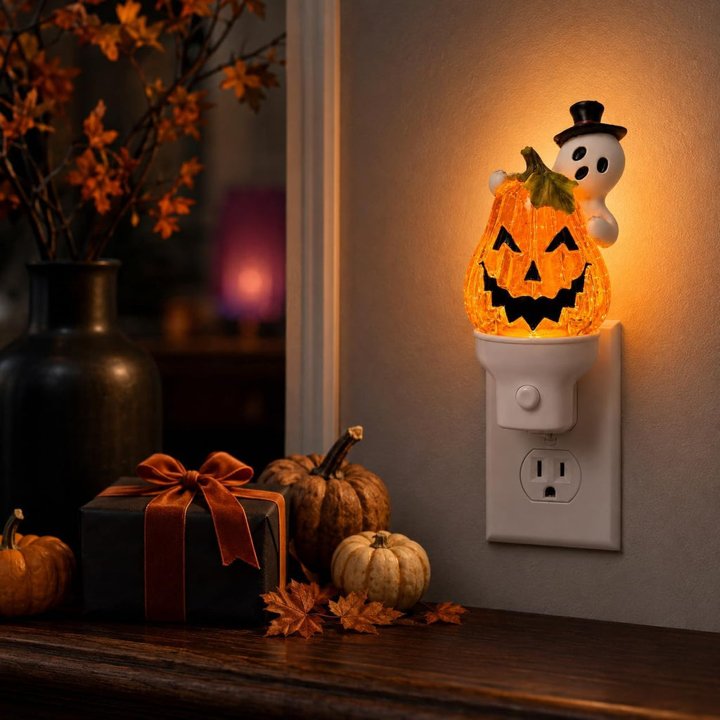 Halloween Ghost Pumpkin Water Spinner Plug-In Wall Night Light