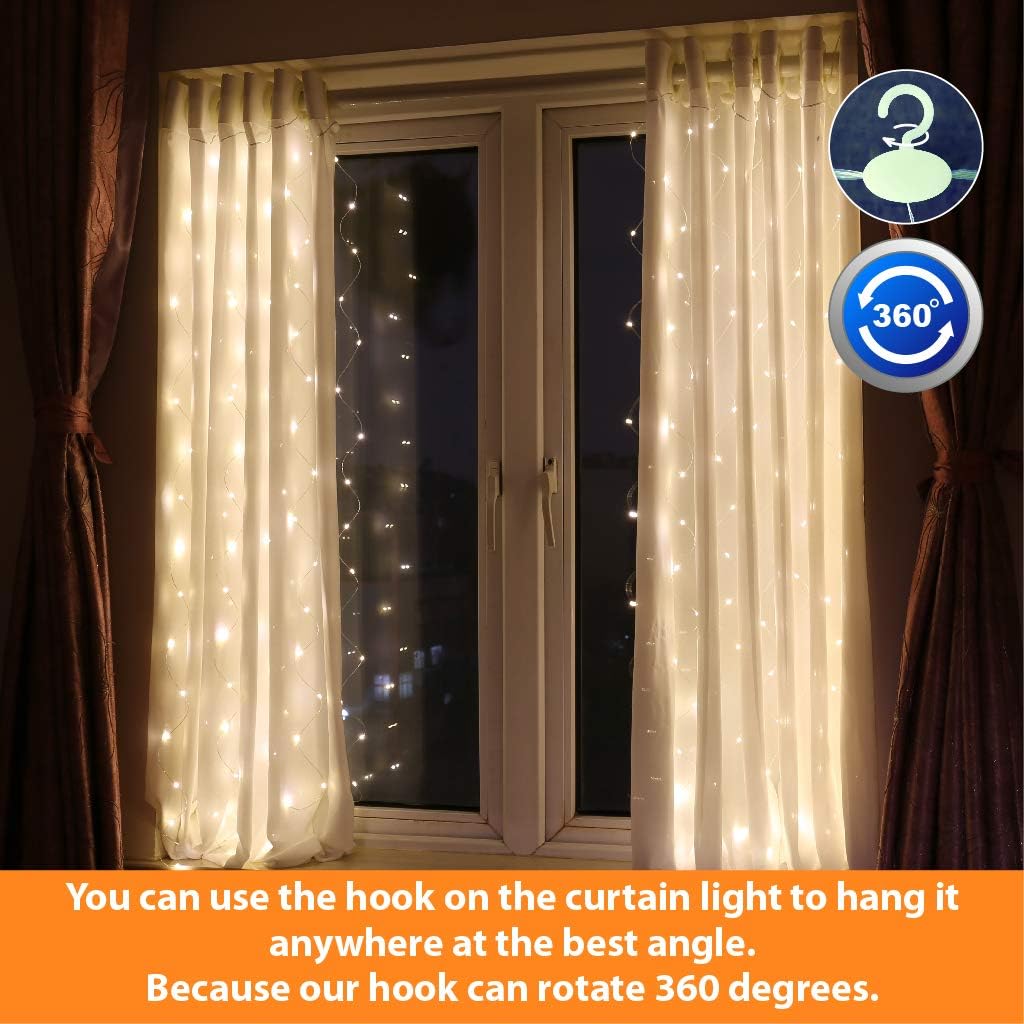 HXWEIYE Short Curtain Lights, 3.3x5FT 96LED, Battery Powered, Timer