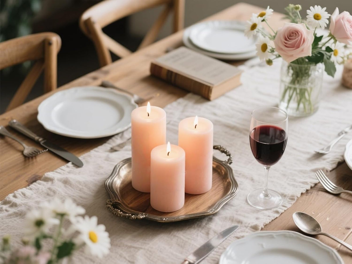 Flesh-Pink Unscented Pillar Candles for Home Decor, 2x4 Inch