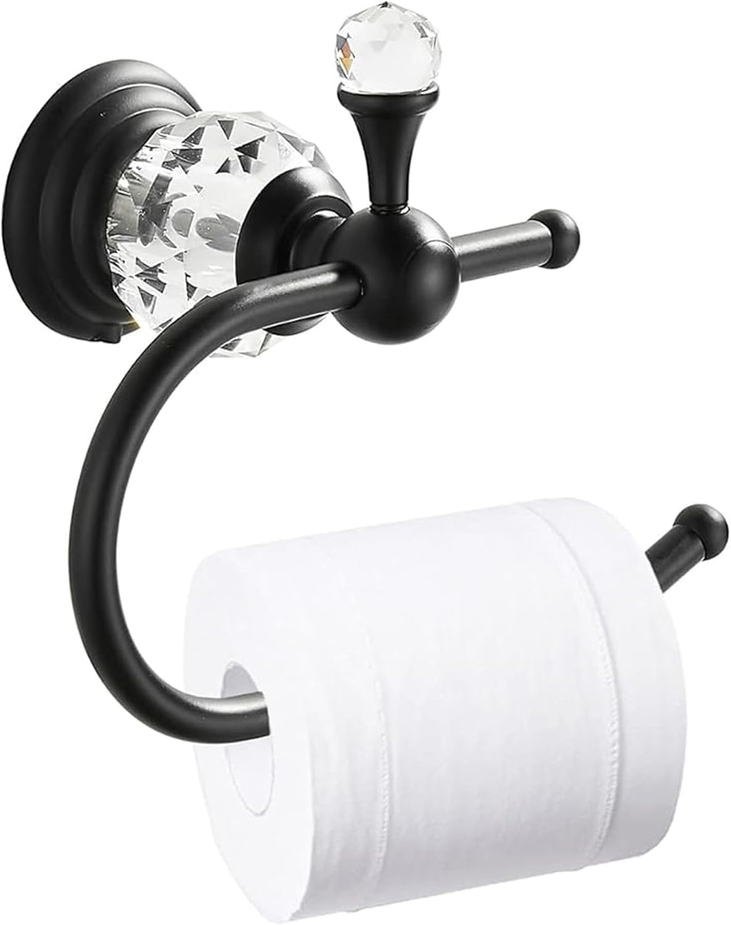 Black Crystal Toilet Paper Holder, Matte Black Bathroom Toilet Paper Roll Hanger Wall Mounted, Modern Toilet Tissue Holder Bathroom Accessory
