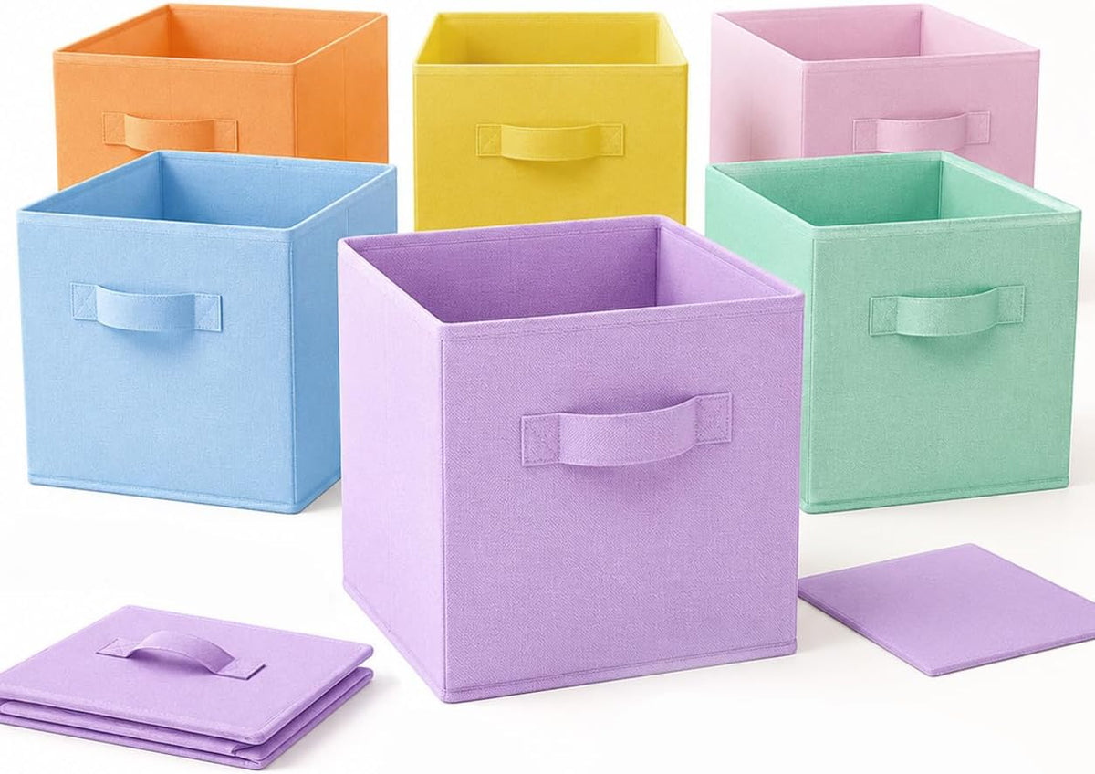 Storage Cubes, 6 Pack Foldable Fabric Large Cloth Storage Bins with Handles, 11 Inch Sturdy Collapsible Baskets Organizer Boxes for Closet Shelves Bedroom Books Home Organization Office