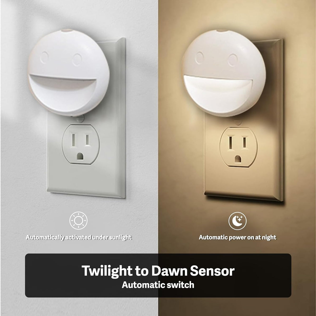 VAVOFO LED Night Light, Warm White, 4 Pack, Smiley Face Design