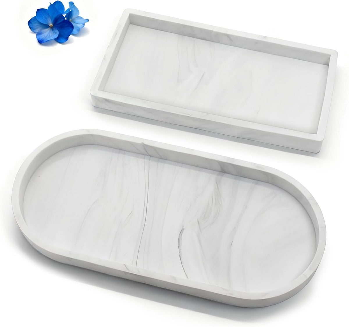 HO2ME Silicone Marble Pattern Tray, 2-Pack, Flexible Organizer, Crisp White