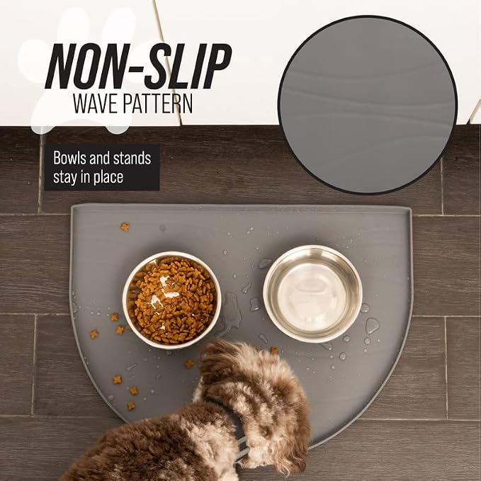 Leash Boss Fountain Mat, Silicone Water Mat Designed for Pet Fountains, Dog Gravity Water Bowls, Mats for Automatic Dispensing Cat Feeders up to 8" Diameter (Small - 14 x 12 Inches, Black)