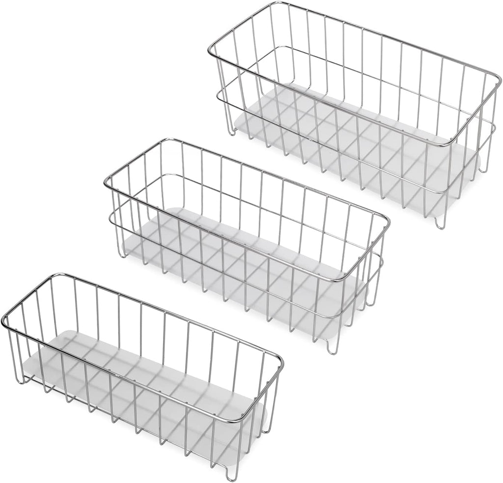HANZE [Set of 3] Small Metal Wire Storage Organizer Basket Bins, Baskets for Household Purposes - Silver