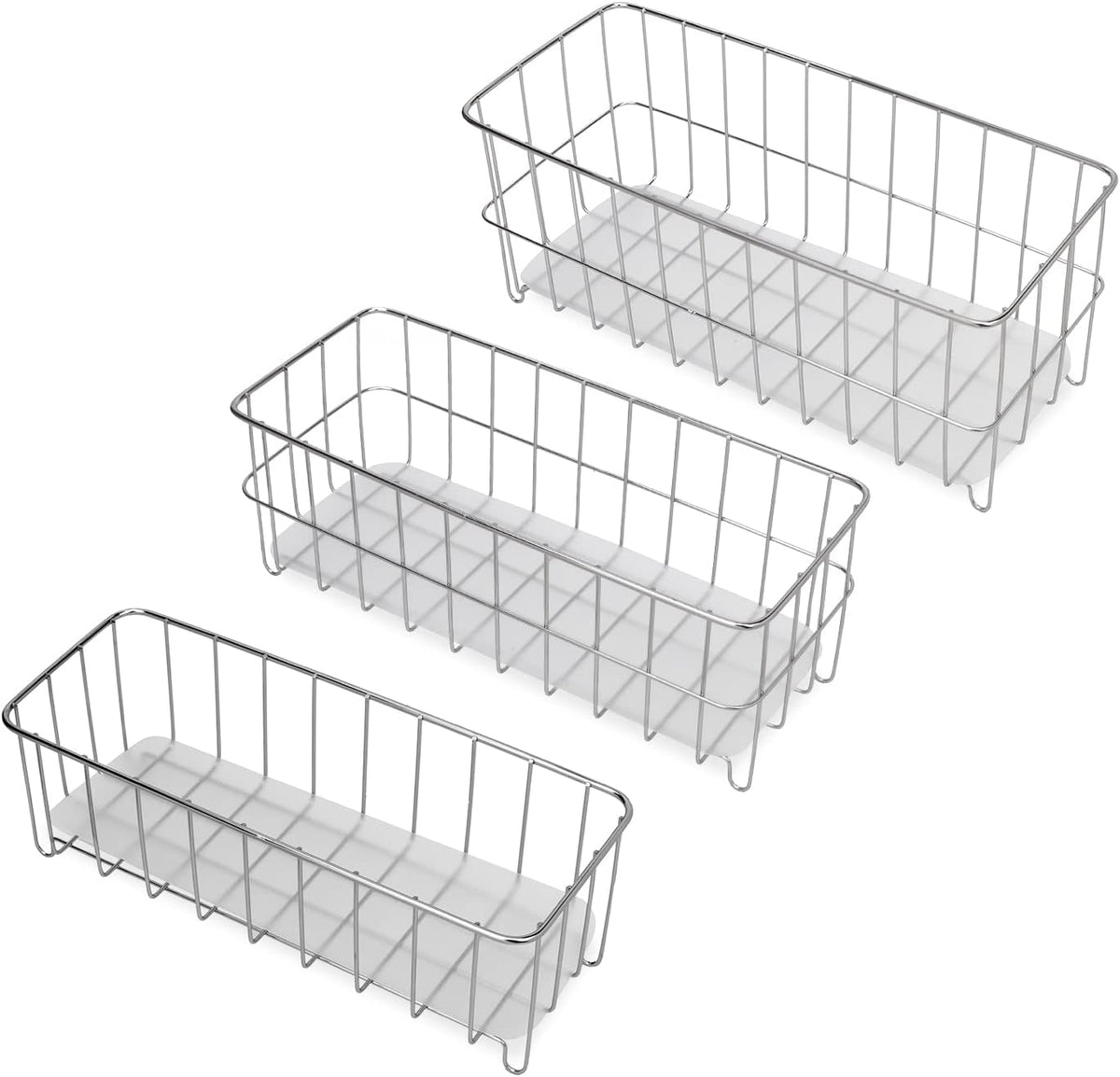 HANZE [Set of 3] Small Metal Wire Storage Organizer Basket Bins, Baskets for Household Purposes - Silver
