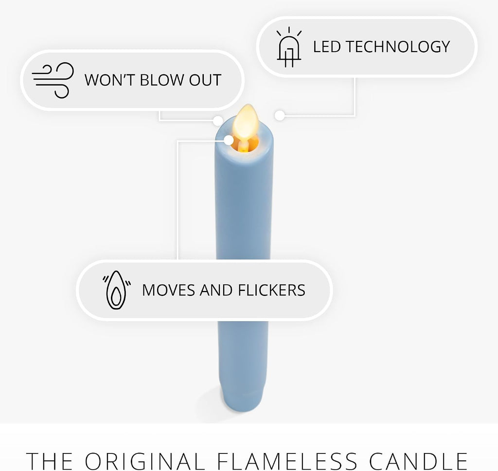 Luminara Flameless Candle Taper (1" x 9.5") Melted Top Real Wax Unscented Remote Ready Timer (Airy Blue)