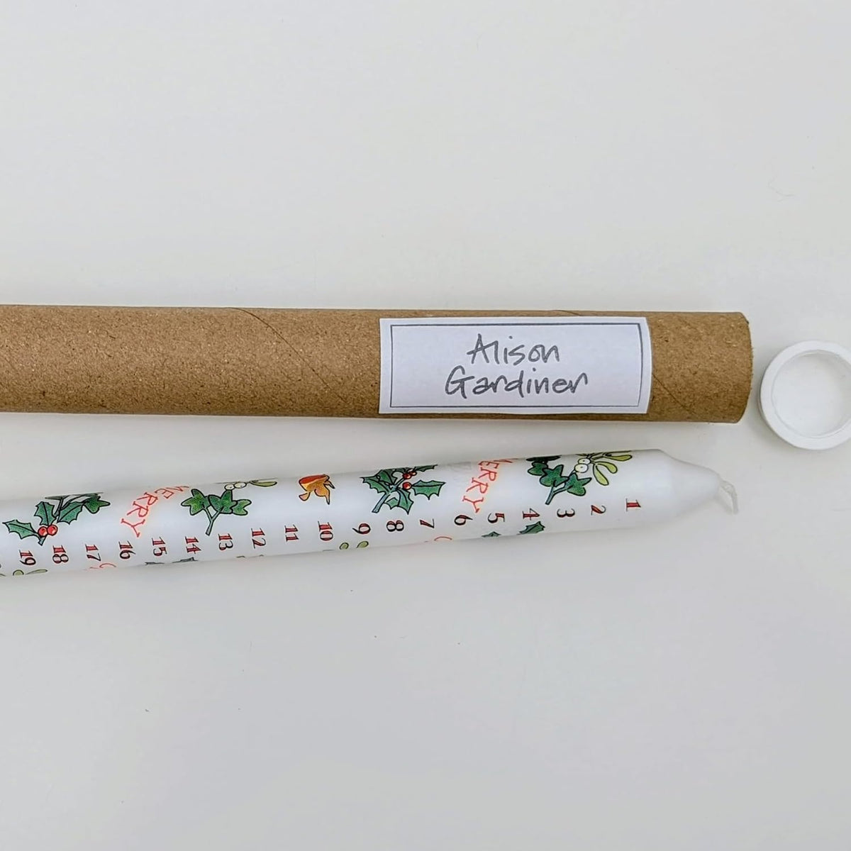 Alison Gardiner Merry Christmas Holly & the Ivy Advent Taper Candle 10hr Burn