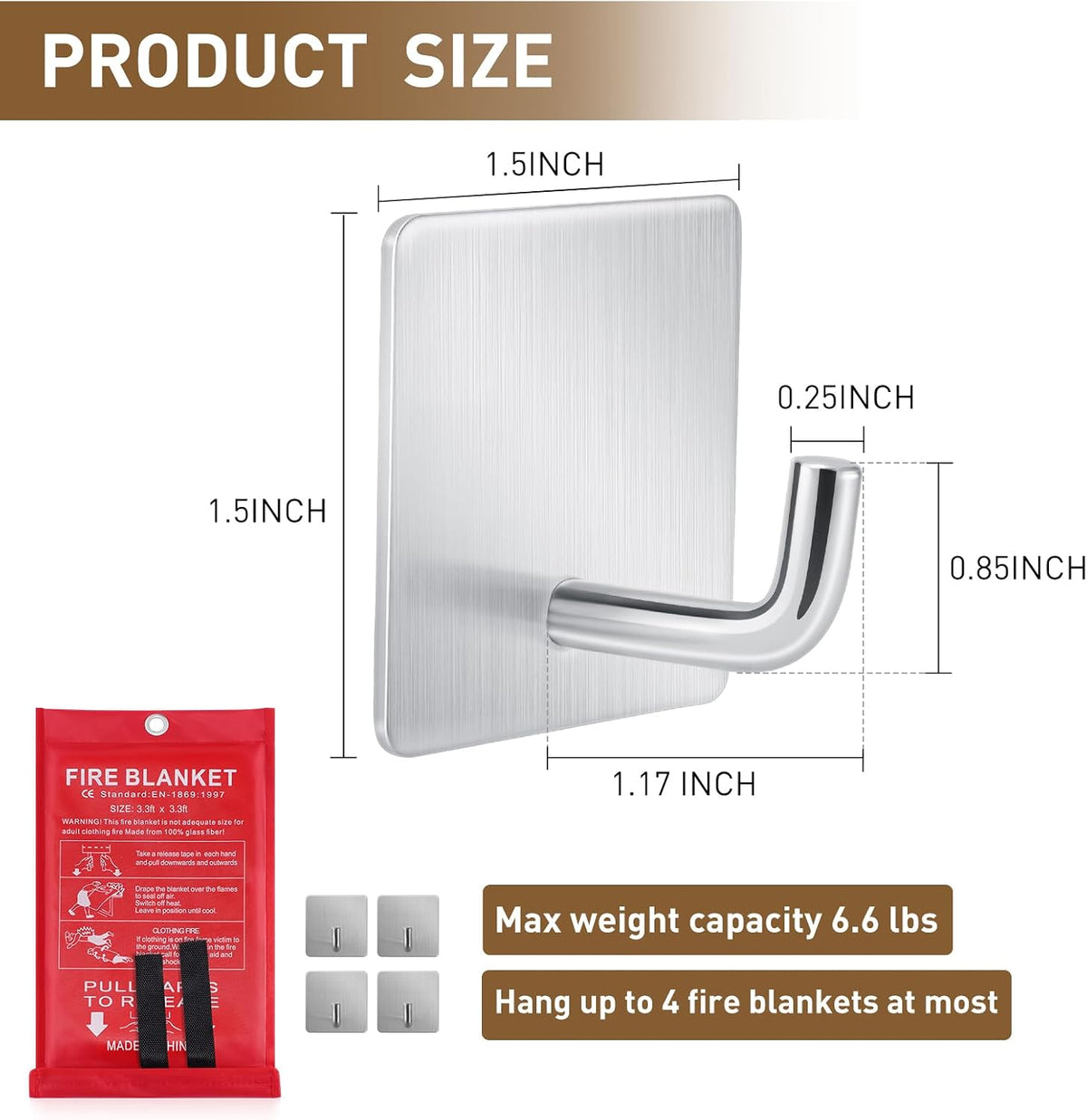 Stainless Steel Hooks for Home, Office, Fire Blanket Adhesive Hanging