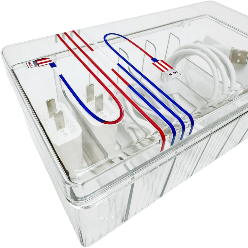 AgentMoon Clear Acrylic Cable Organizer Box with Lid, 1PCS