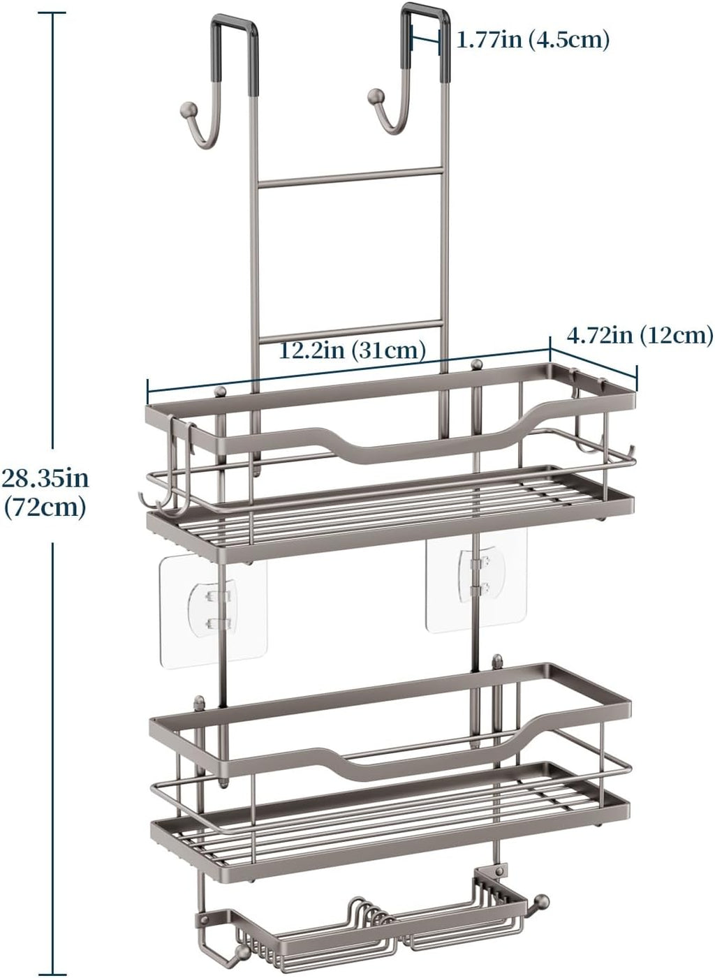 Consumest Over The Door Shower Caddy - 3 Tier Shower Organizer Hanging with Soap Holders, Large Capacity Shower Shelves with 6 Hooks, Bathroom Rack and Storage, Satin Nickel