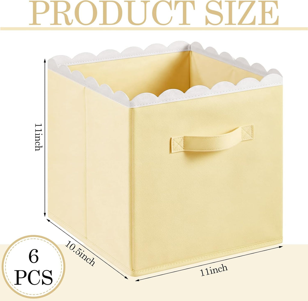 Yalikop 6 Pcs Yellow Scalloped Cube Storage Bins 11 Inch Fabric Basket