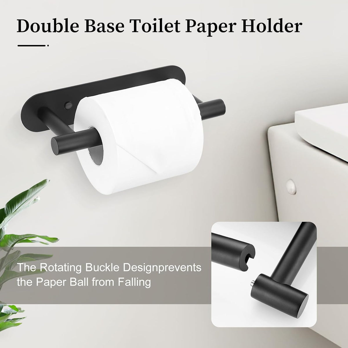 2 Picecs Matte Black Toilet Roll Paper Holder Wall Mount for Bathroom