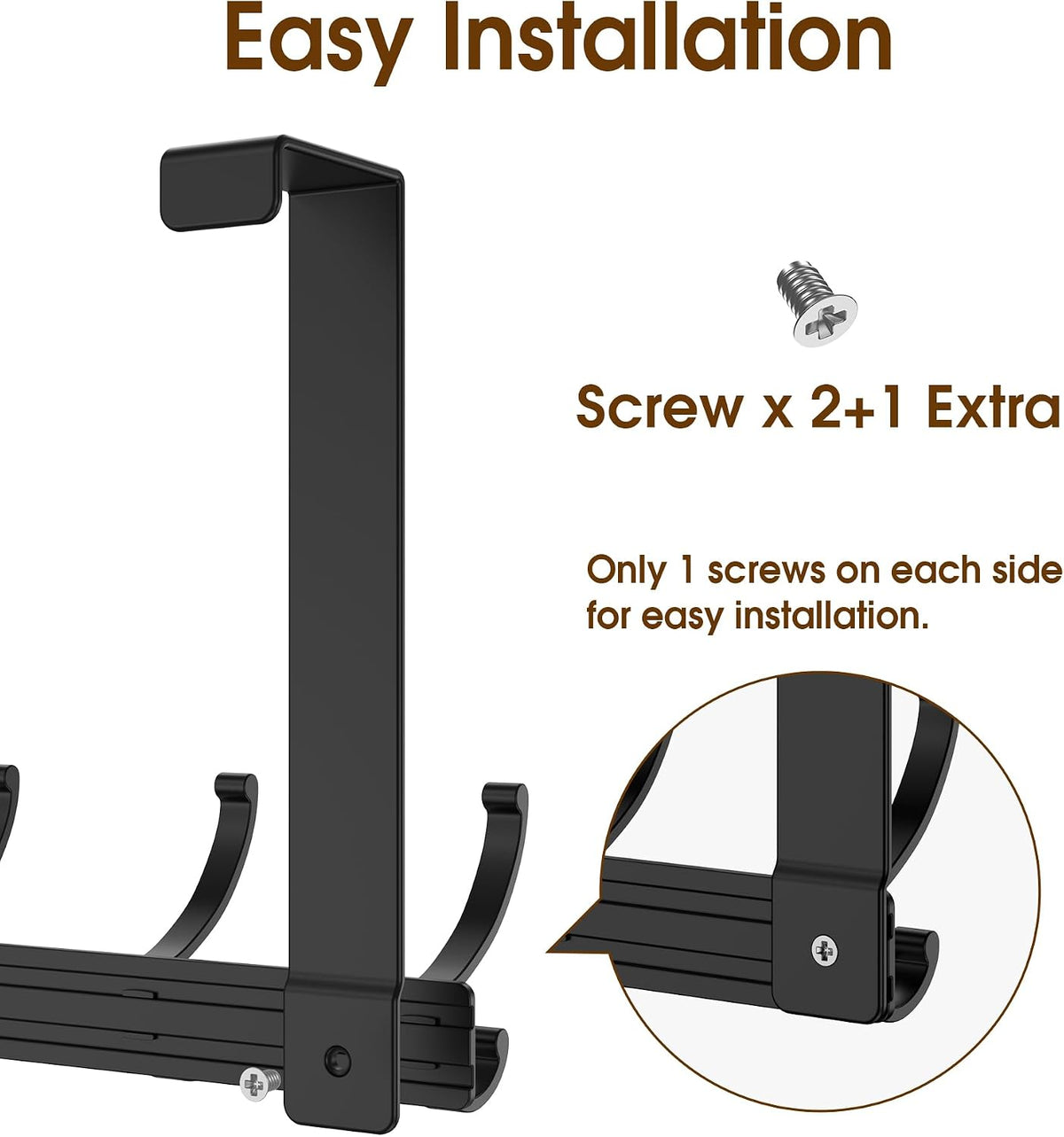 Heavy Duty Over The Door Hooks, Door Hanger with Reinforced 2.8mm Baseplate, 9mm Wide Hook, for Coats Towels Robes Bags, 12 Hooks, Fits 1-3/8" Doors, Bedroom Bathroom Storage, Matte Black