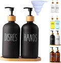 LOOCHICA 2 Pack Black Glass Soap Dispenser Set with Tray, Hand and Dish Glass Soap Dispensers for Kitchen Sink, Matte Black Soap Dispenser Suitable for Kitchen Sink, Rustic Kitchen Décor