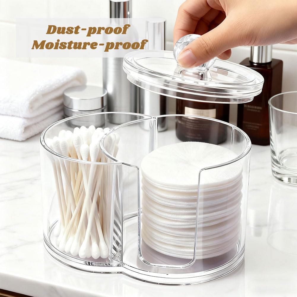 2-Grid Cotton Swab Holder with Removable Dustproof Lid, Clear