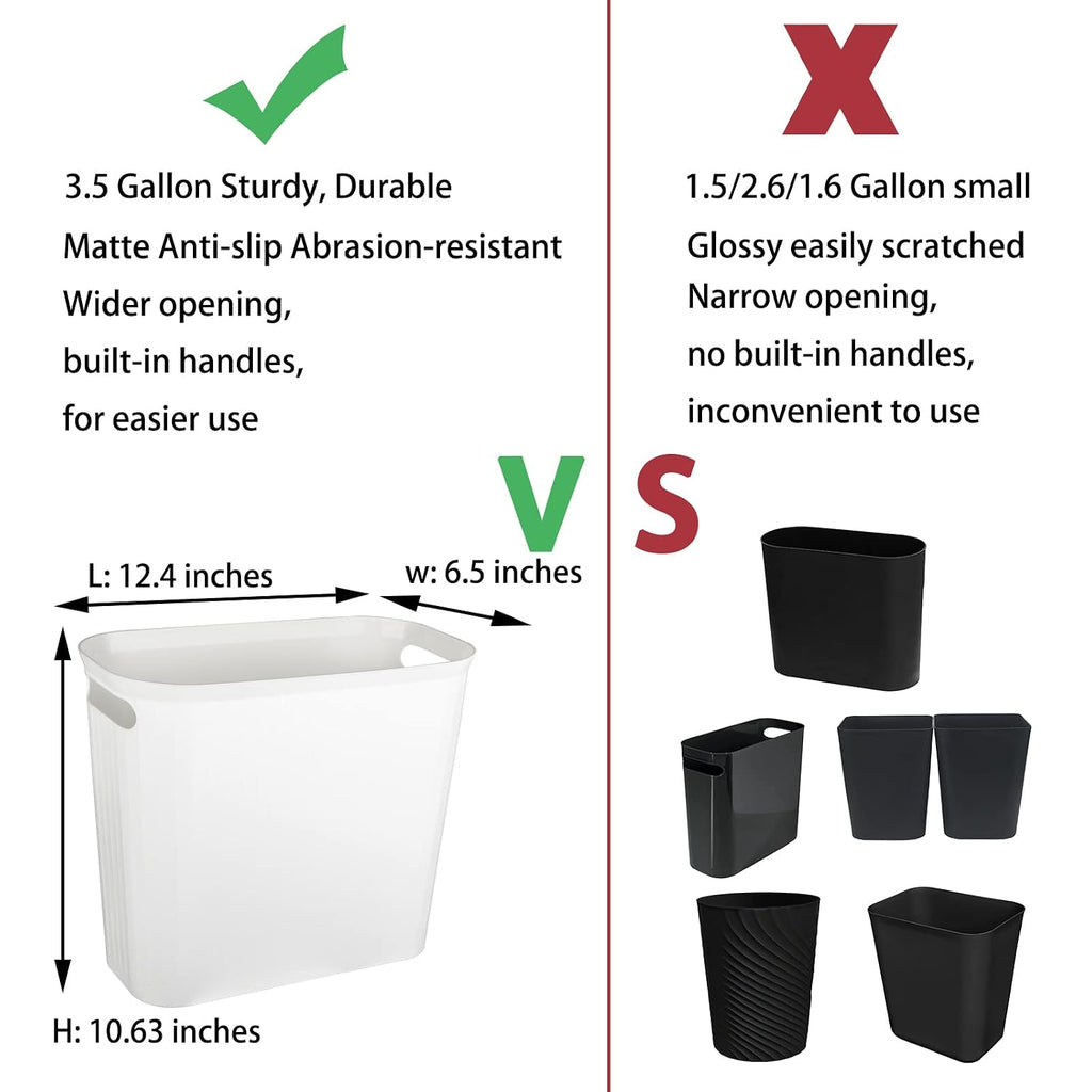 2 Pack Small Bathroom Trash Can 3.5 Gallon Slim Plastic Garbage Can, White