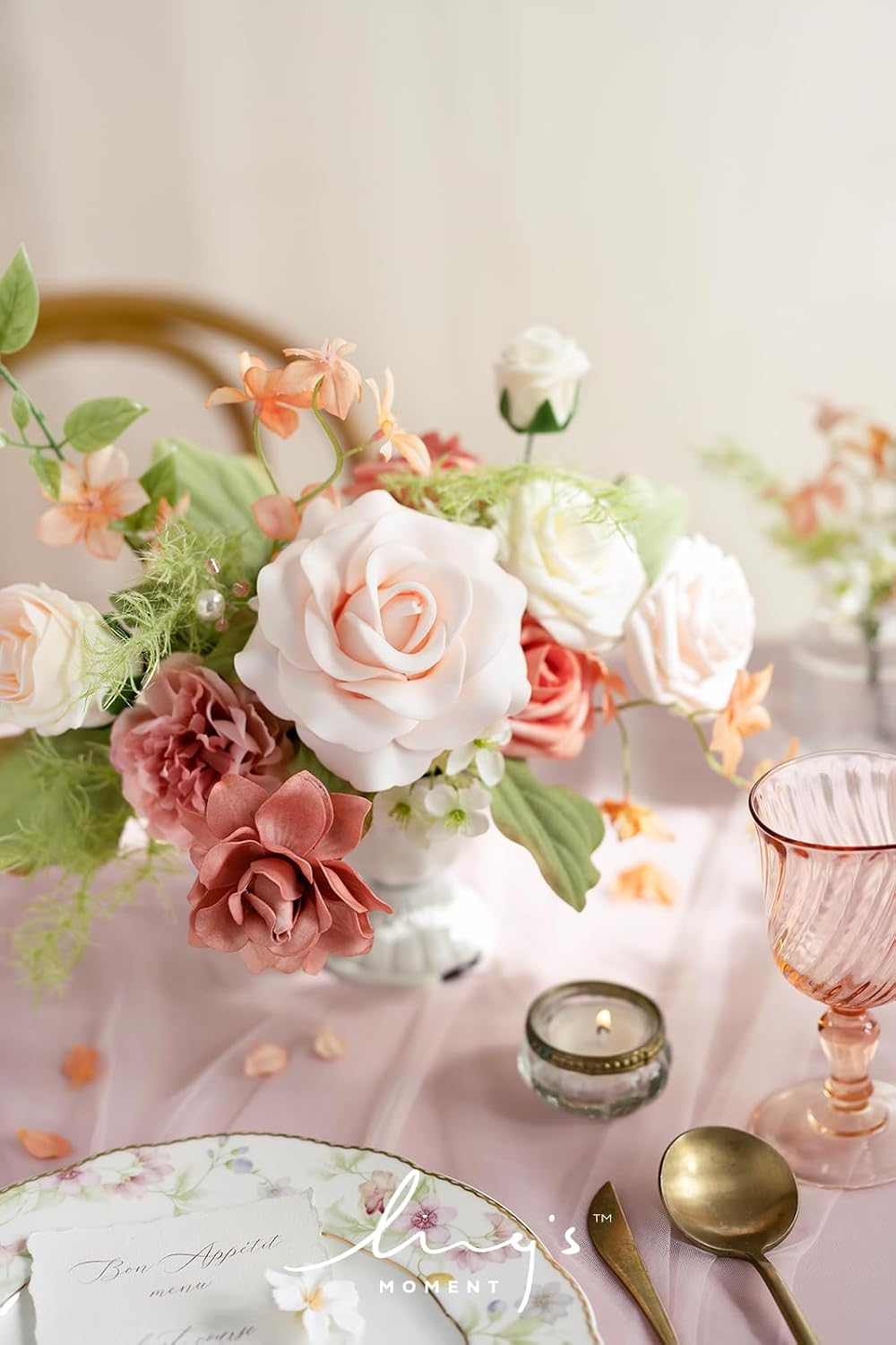 Ling's moment Fake Flowers Box, Garden Blush, Mini Combo