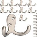 IBosins 10 Pack Silvery Double Prong Coat Hooks Wall Mounted with 20 Screws