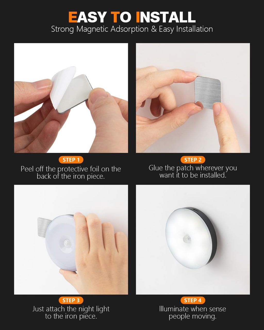 Motion Sensor Night Light Rechargeable, White Light