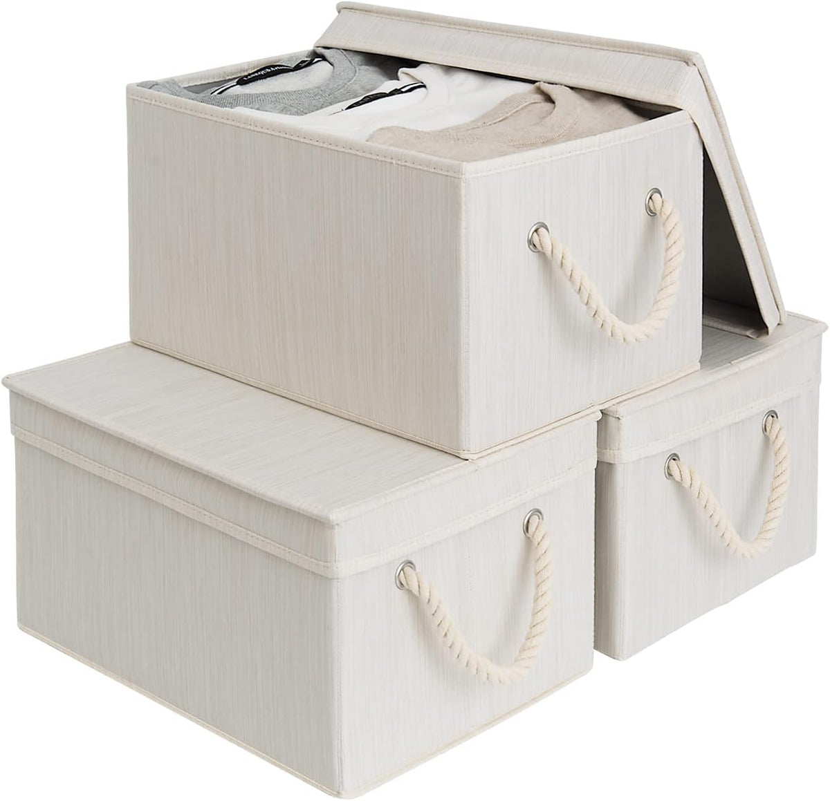 StorageWorks Storage Bins with Lids, Fabric Boxes for Closet, Ivory White