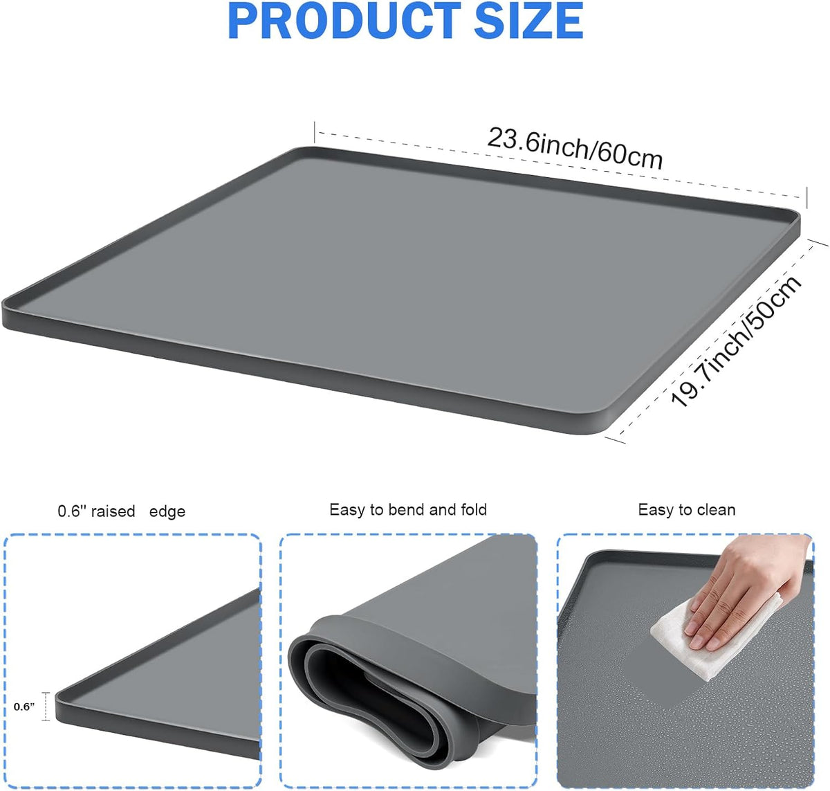 Mini Fridge Silicone Mat with Raised Edge, 23.6''x19.7'' Under Refrigerator Mat, Mini Fridge Drip Pan Prevent Water Leakage and Floor Damage, Leakproof Mat for Under Small Fridge Refrigerator Freezer