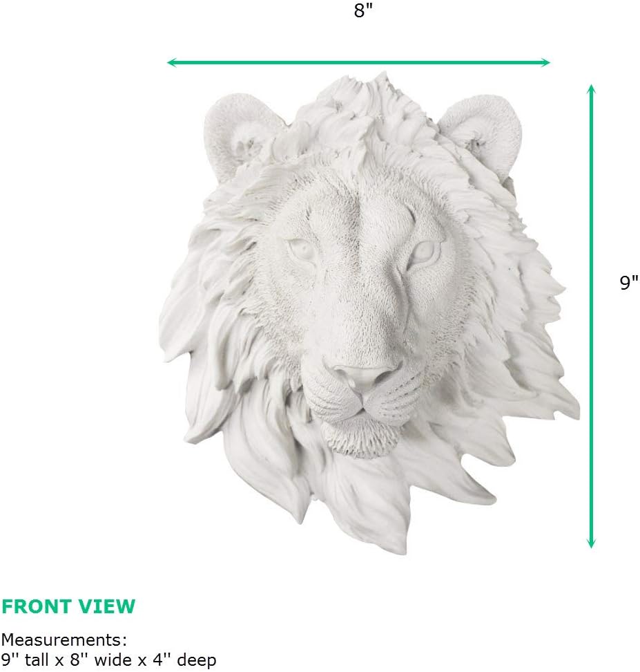 Wallcharmers Lions Head, 9", White Resin, Faux Taxidermy, Modern Decor