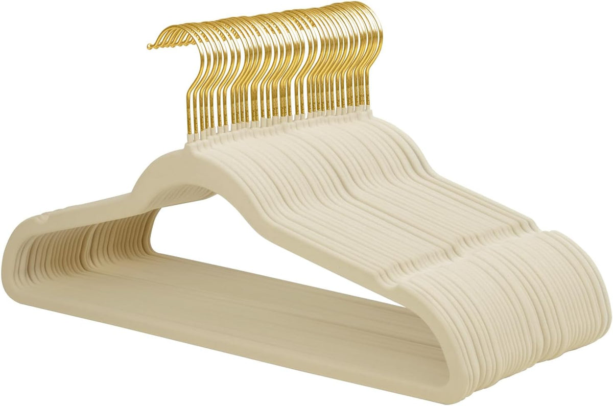ManGotree Velvet Coat Hangers with 360° Swivel Gold Hook 36 Pack Beige