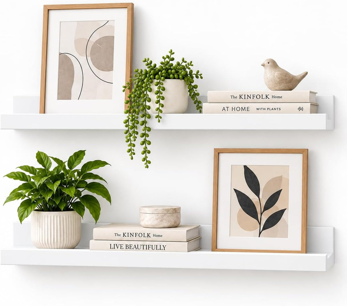 Greenco Picture Shelf, Set of 2 Wall Mounted Photo Ledge Floating Shelves for Bedroom, Living Room, Kitchen, Bathroom, Nursery Display, White Finish