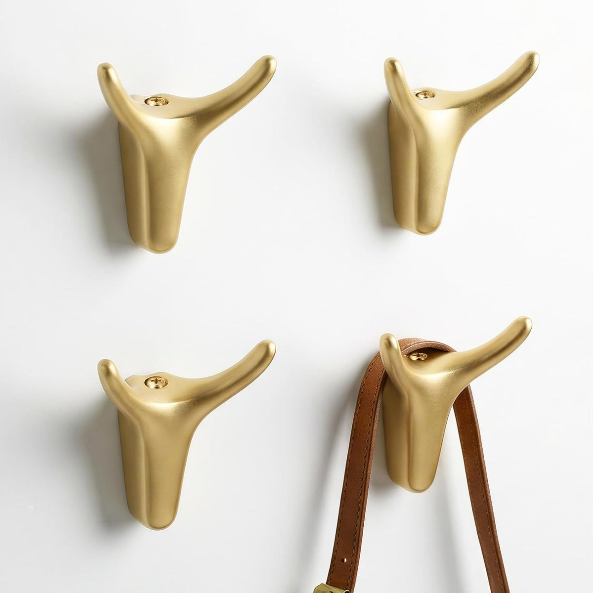 POZEAN 4 Pack Antler Wall Hooks for Hanging, Matte Gold Heavy Duty Coat Hooks Wall Mounted for Coats Hats Bags Keys, Decorative Deer Antler Metal Hook for Entryway Mudroom Bathroom Bedroom (4, Gold)