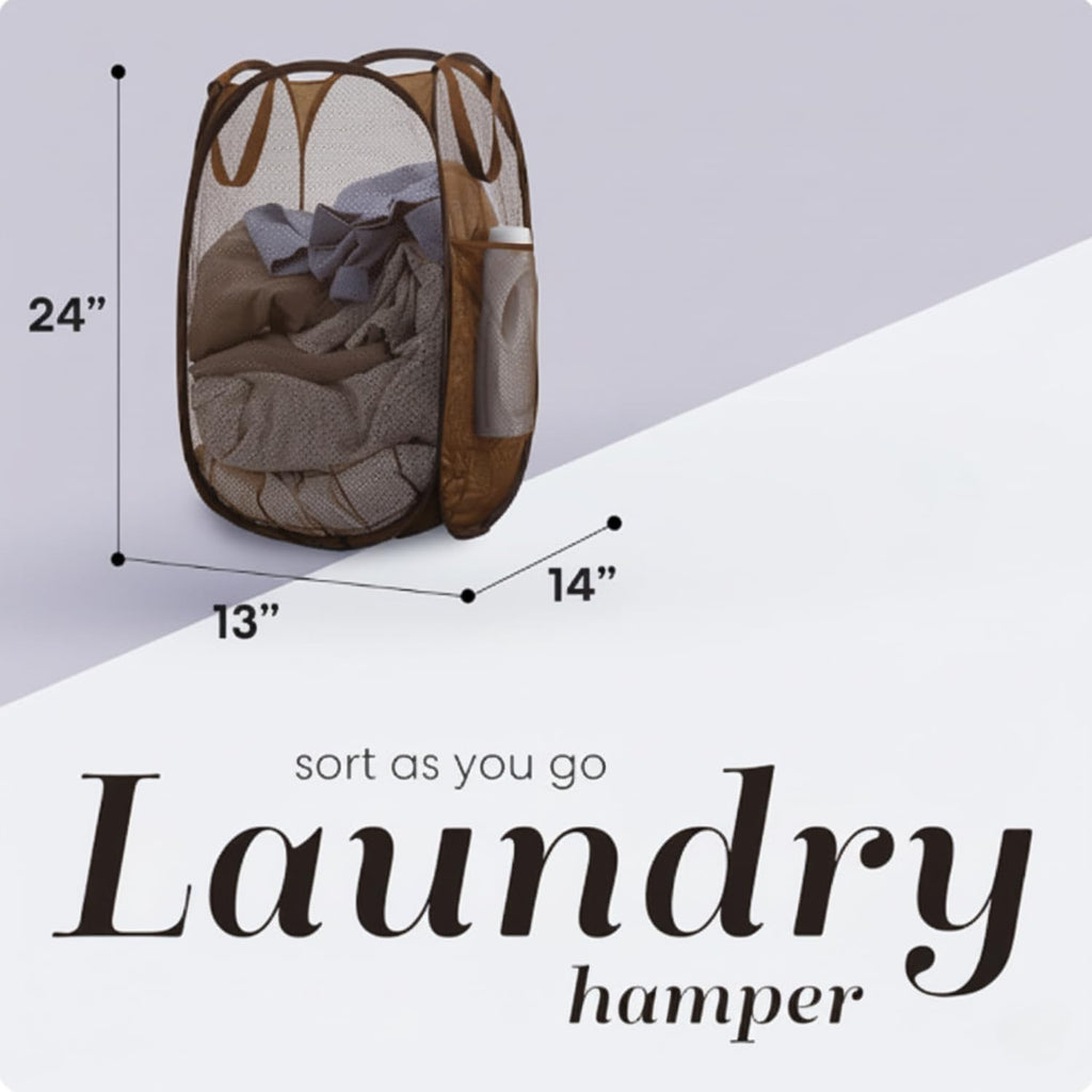 Handy Laundry Collapsible Mesh Pop Up Laundry Hamper with Side Pocket