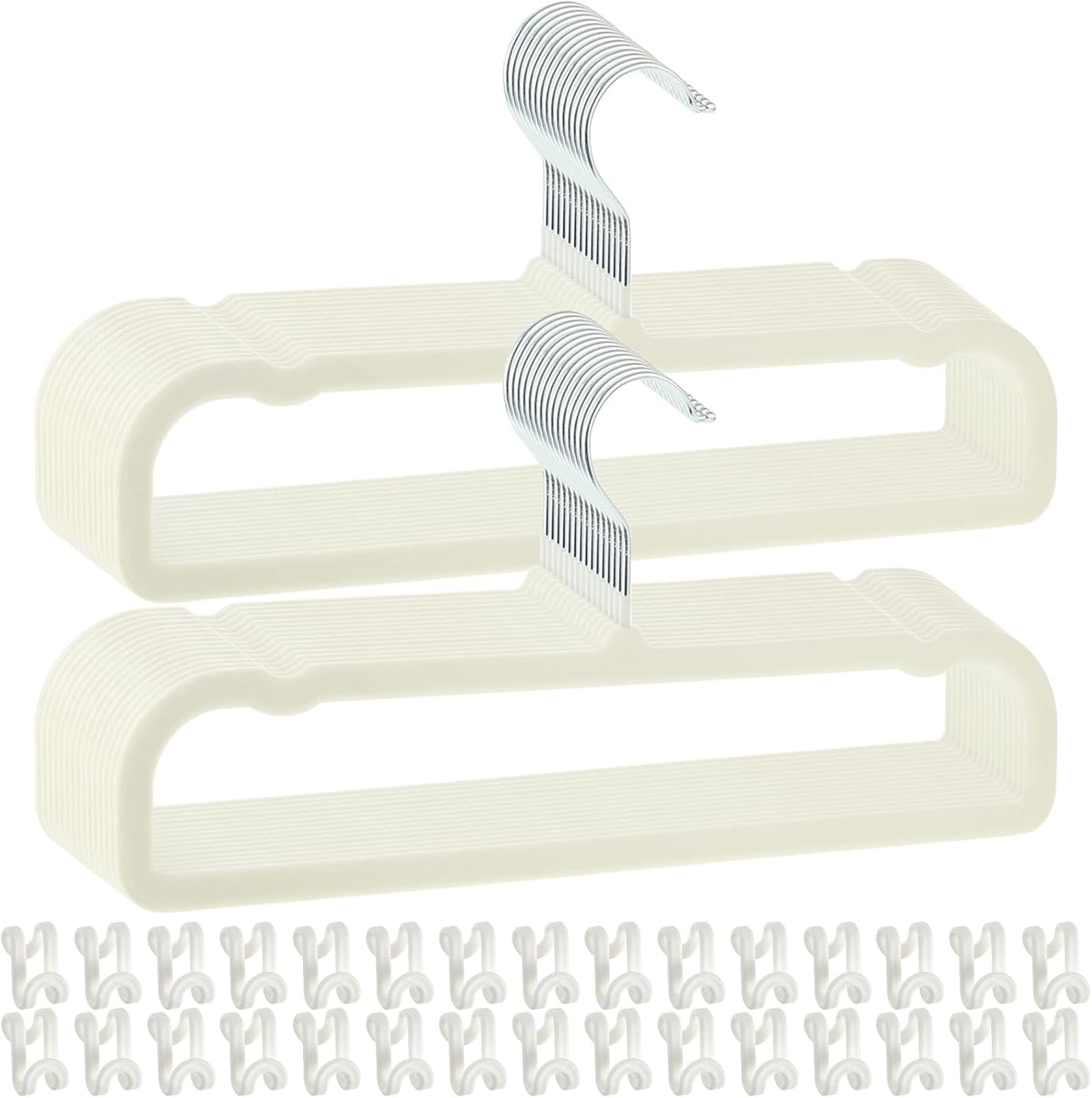 Pants Hangers Space Saving, 30 Pack Velvet Hangers for Closet with 30 Hooks, Strong Durable Non Slip Slim Clothes Hanger, Ultra Soft Flocked Hanger for Pants, Shirts, Bra, Shorts (Cream)