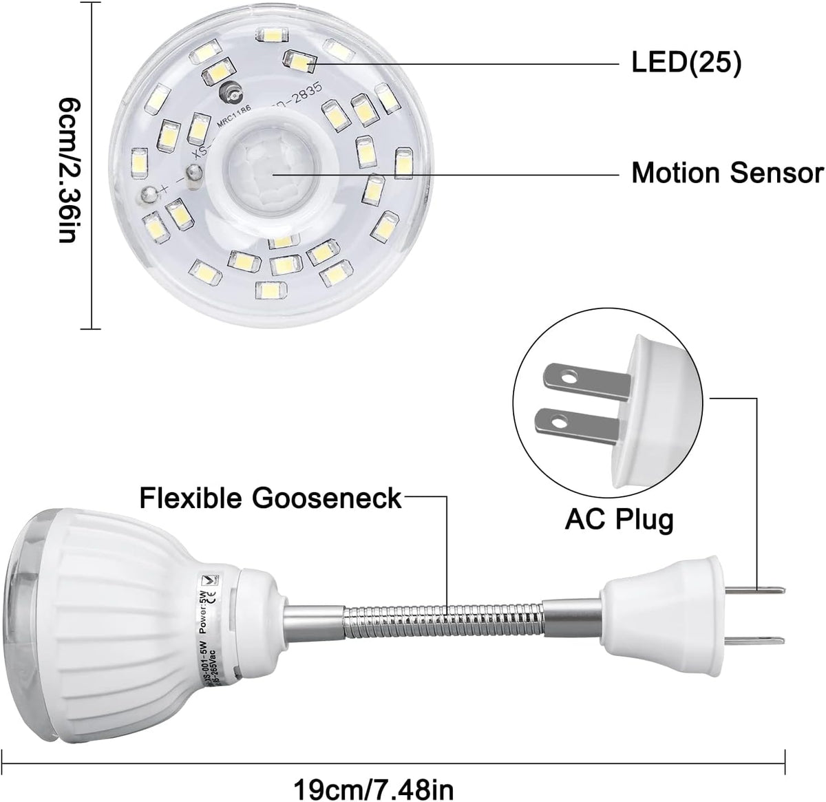 Plug in Motion Sensor Night Light Indoor, PIR Infrared Motion-Activated LED Night Light for AC Outlet,Dusk to Dawn Sensor Smartlight,360° Directional Rotating for Garage Stairway (3W 1pcs)
