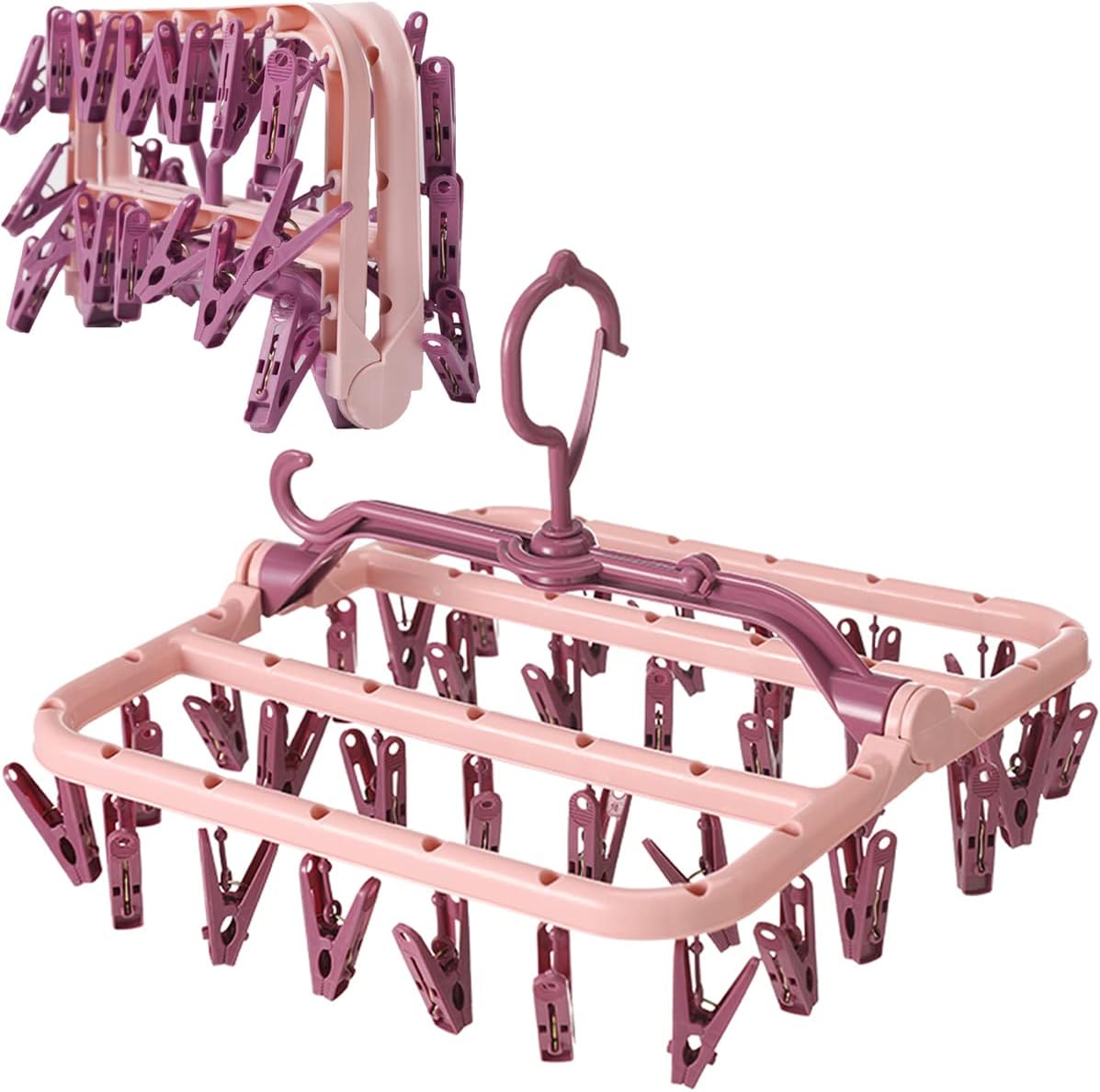 Foshine Clothes Drying Racks Foldable Clip Hangers Plastic with 32 Clips
