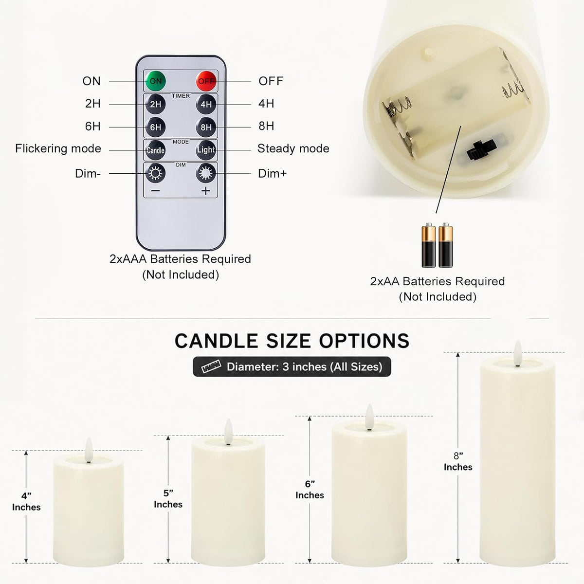 4pcs Flameless Candles with Remote and Timer, Battery Operated Fake Candles