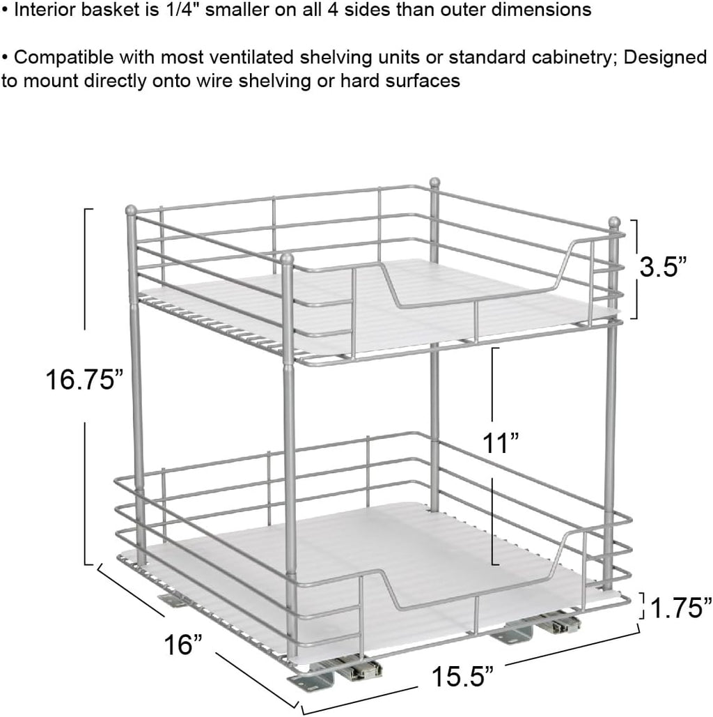 Household Essentials Brushed Steel & Plastic Two-Tier Pantry Organizer, Silver