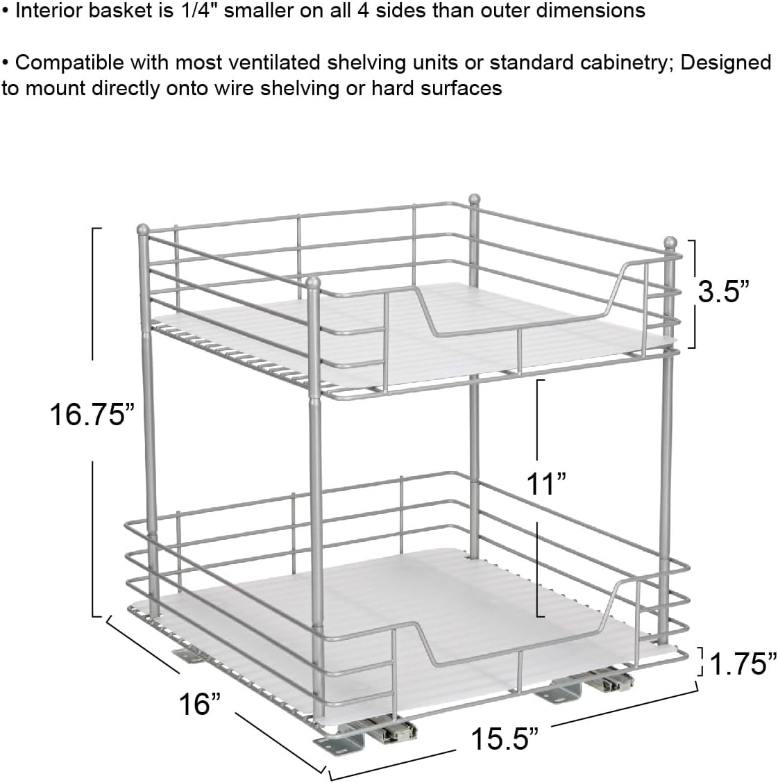 Household Essentials Brushed Steel & Plastic Two-Tier Pantry Organizer, Silver