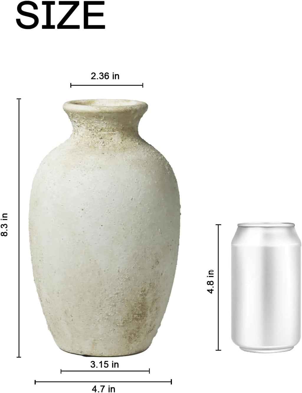 8.3 Inch Beige Ceramic Flower Vase, Rustic Farmhouse Bottle Vase