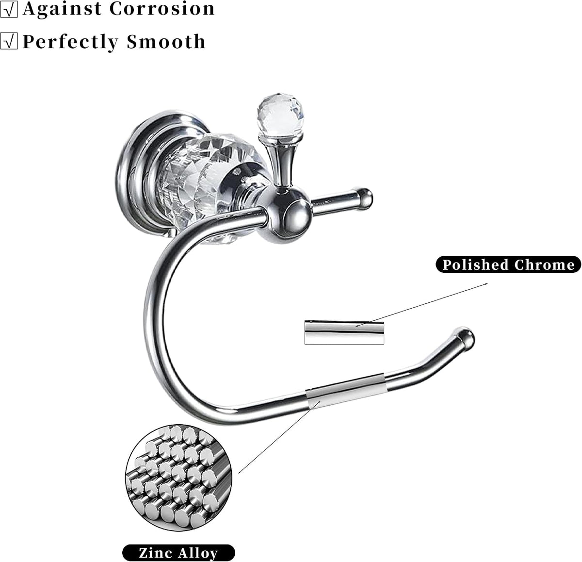 Silver Crystal Toilet Paper Holder, Chrome Bathroom Toilet Paper Roll Hanger Wall Mounted, Modern Toilet Tissue Holder Bathroom Accessory