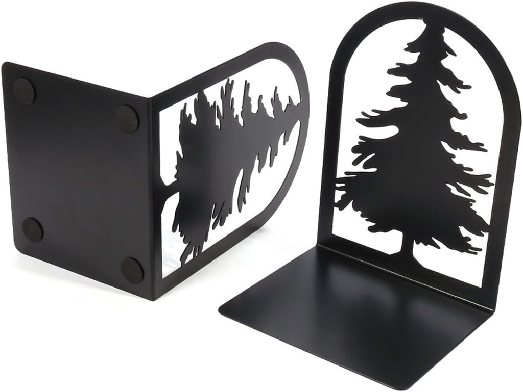 Book Ends for Shelves Decorative,Tree Metal Bookend Supports for Home Office School Heavy Books, Set of 3 Black Book Holders for Shelf Unique Decoration Book Stoppers