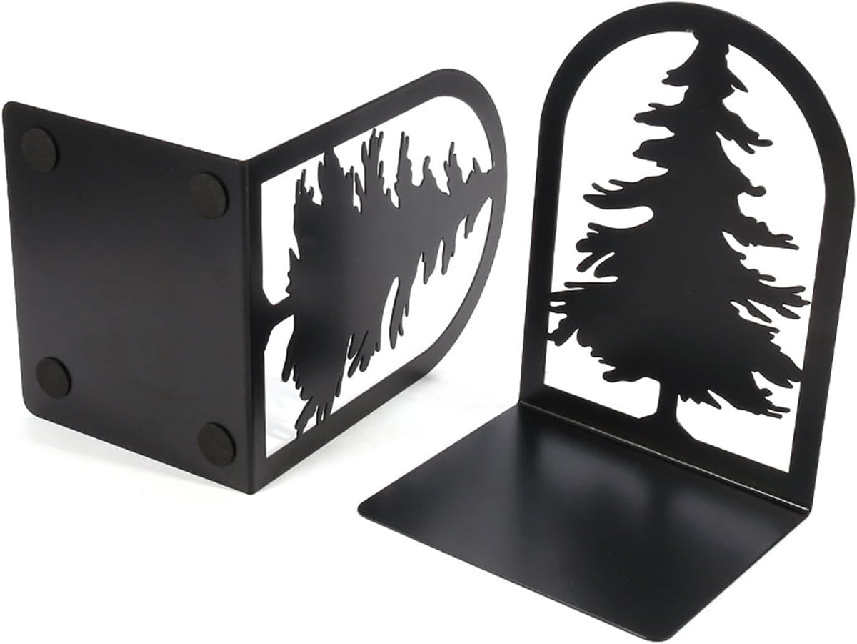 Book Ends for Shelves Decorative,Tree Metal Bookend Supports for Home Office School Heavy Books, Set of 3 Black Book Holders for Shelf Unique Decoration Book Stoppers