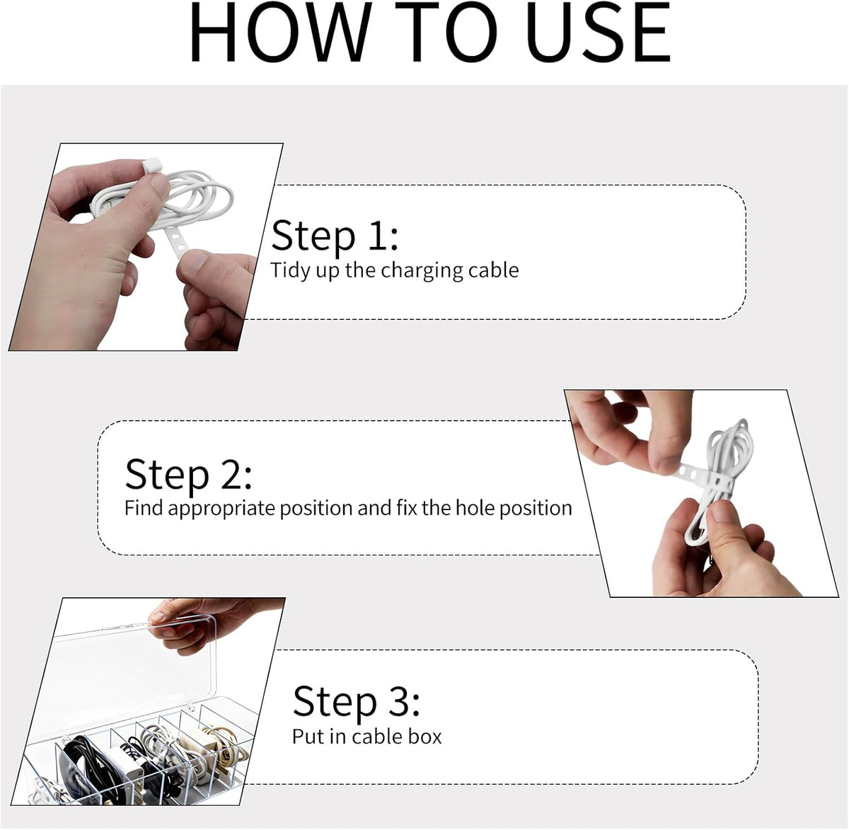 Cheardia 4 Pcs Cable Storage Organizer, Cord Organizer Box with 30 Wire Tie