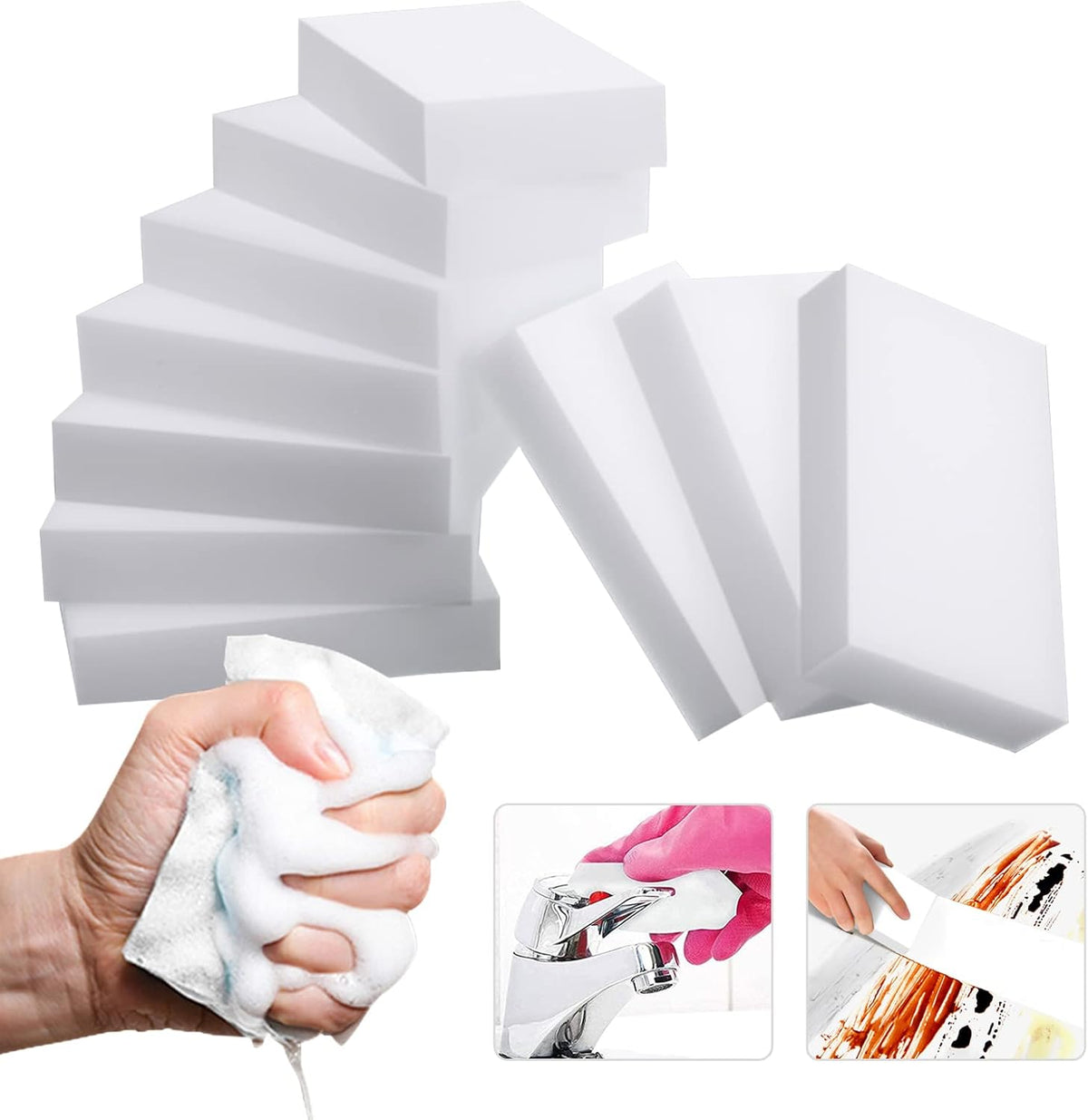 100Pack Magic Sponge Eraser | Extra Large Melamine Sponge Foam in Bulk | Multi-Functional Household Cleaning Sponge for Kitchen, Bathrooms, Sink, Walls, Vehicles, Shoes | No Scratch Cleaning Pads