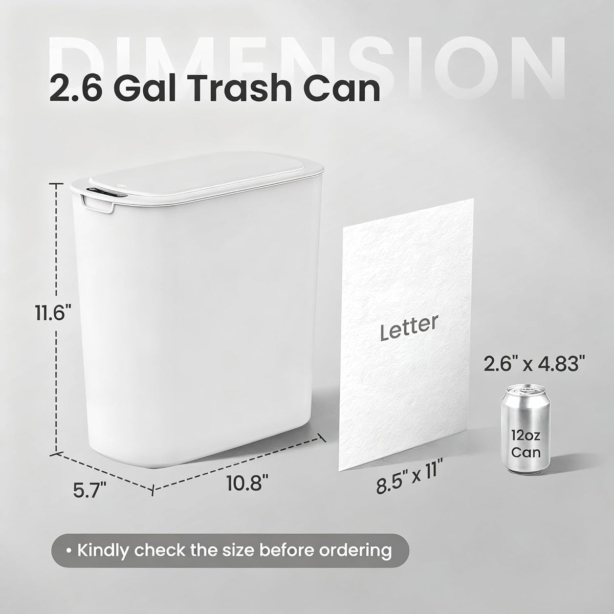 Cesun Automatic Small Bathroom Trash Can with Lid, 2.6 Gallon, White